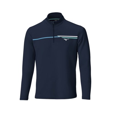 Camisa Mizuno Brze Tstripe 1/4 Zip Hombre Azul Marino / Blancos - Chile M123AOFWVM